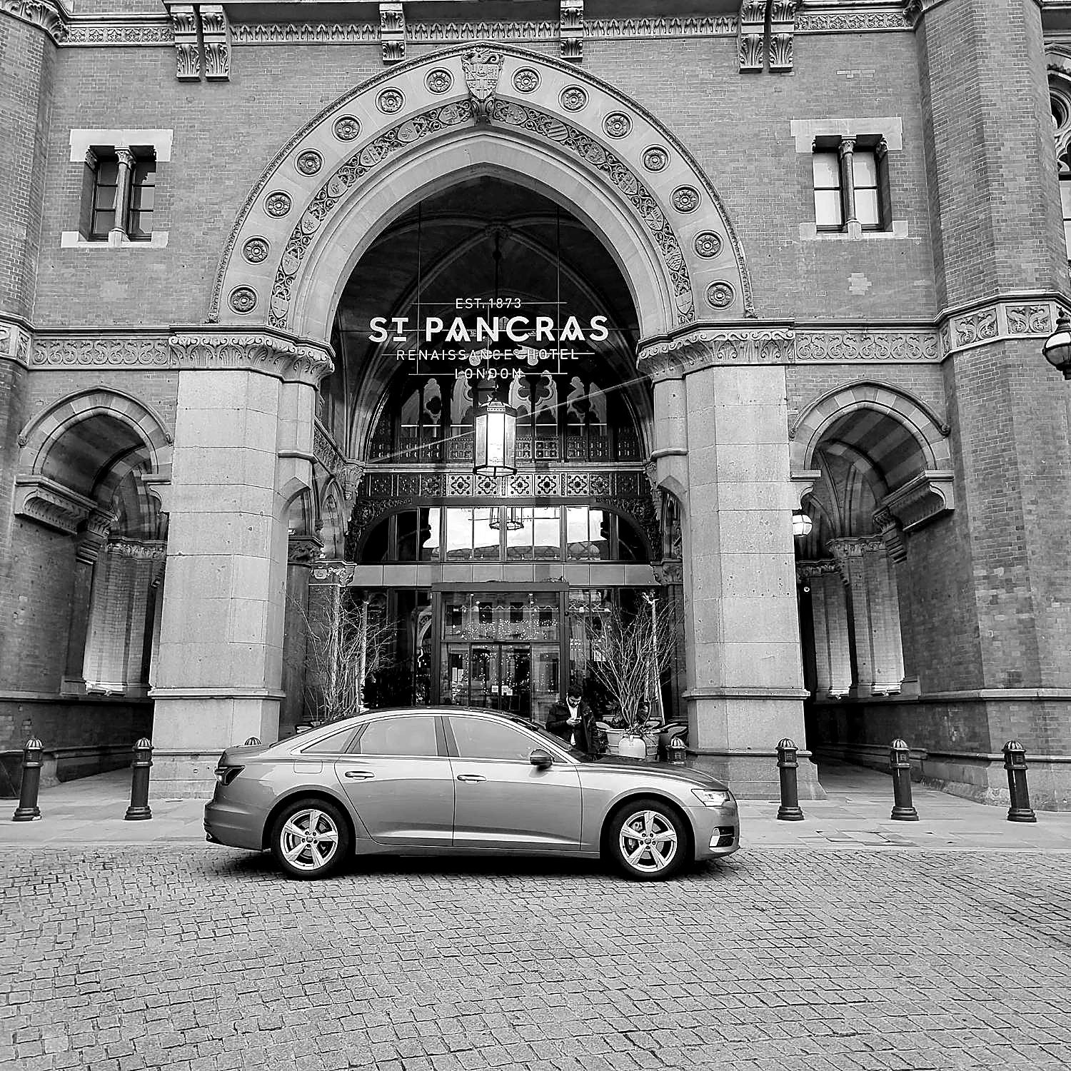 CFH Executive Chauffeurs saloon outside St Pancras Renaissance Hotel, London